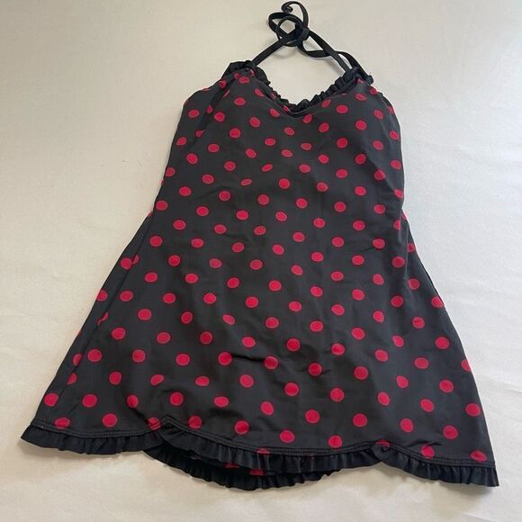 Bettie Page Black One Piece with Pink Polka Dots - Picture 1 of 7